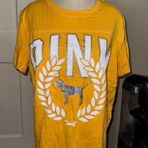 PINK Victoria's Secret Yellow Tee with Silver and White Accents